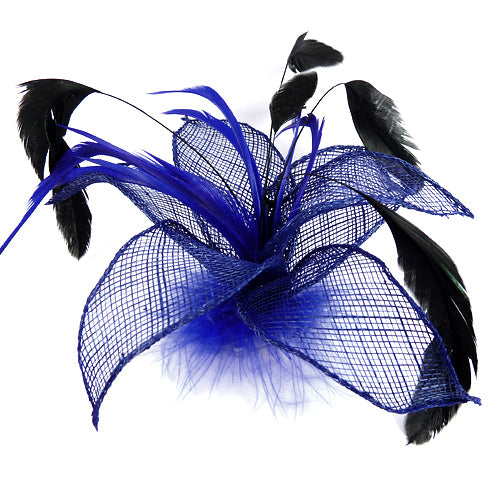 Blå Fascinator med Blomst og Fjer