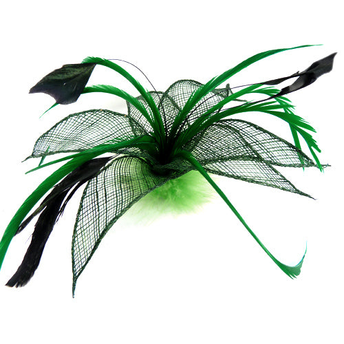 Grøn Fascinator med Blomst og Fjer