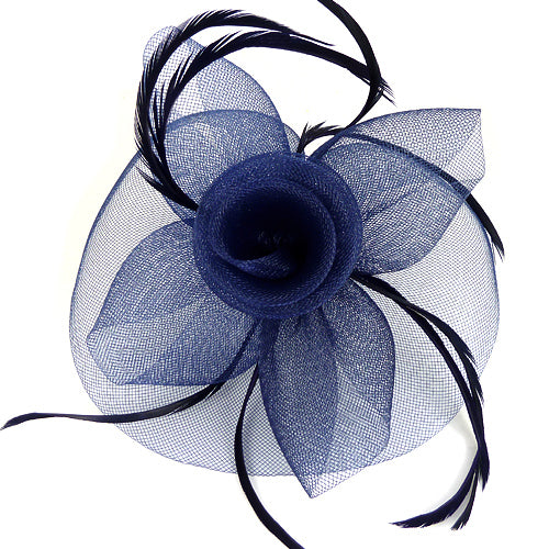 Blå Fascinator - Hat med Blomst og Fjer