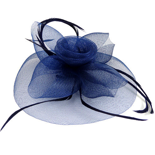 Blå Fascinator - Hat med Blomst og Fjer