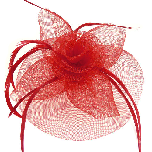 Rød Fascinator - Hat med Blomst og Fjer