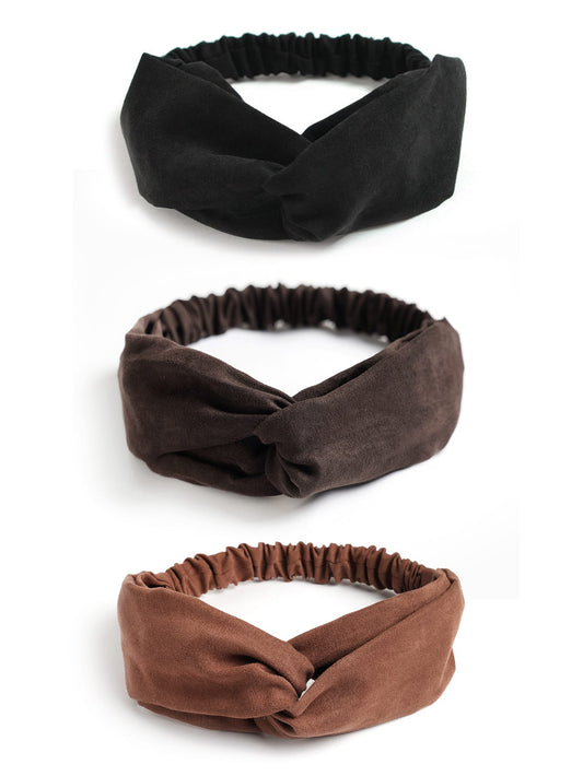 3 Stk Hårbånd med Snoning - i Sort & Brune Farver