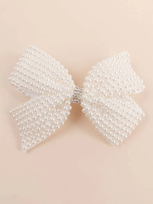 White Hair Bows with Shiny Beads