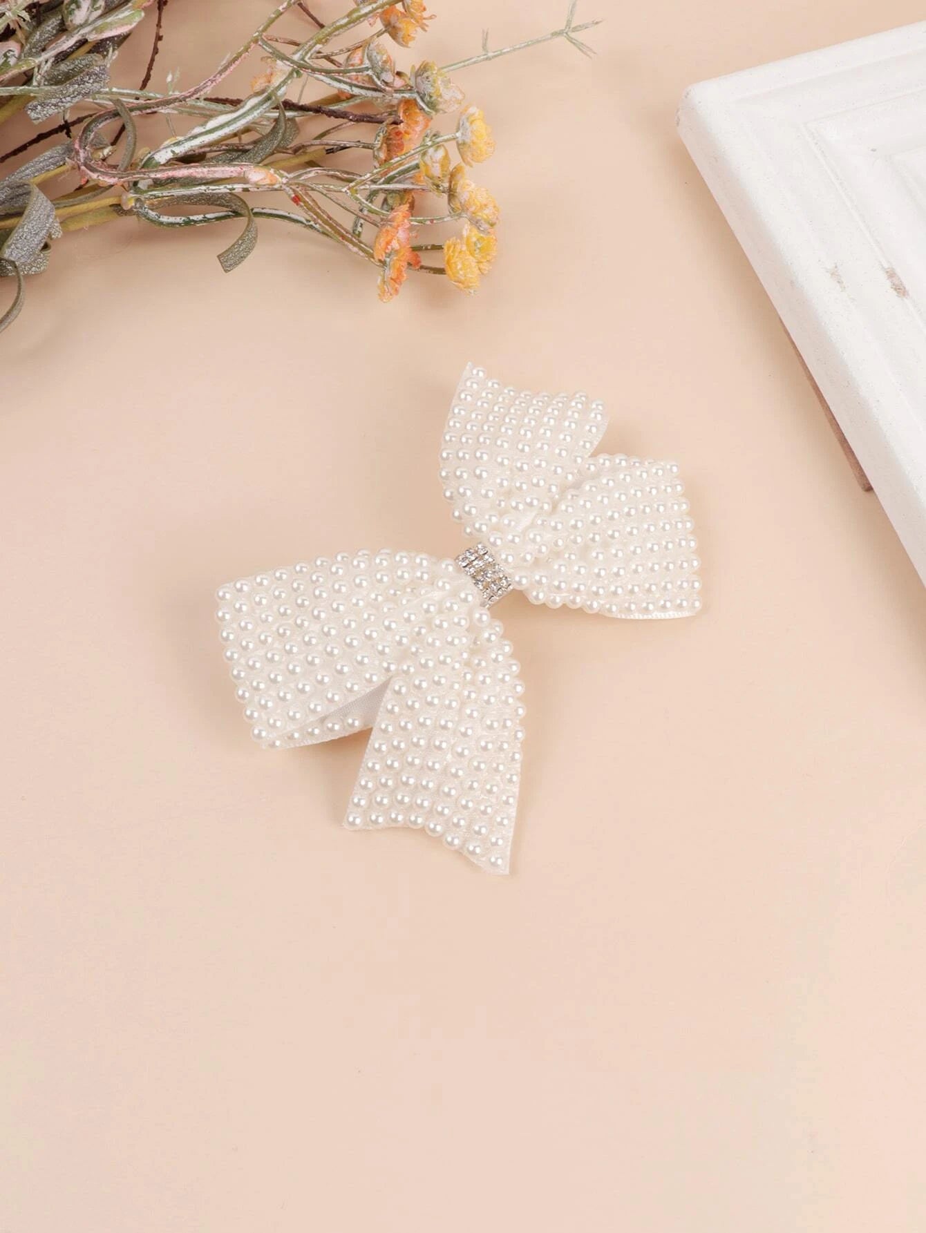 White Hair Bows with Shiny Beads