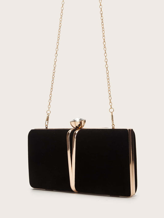 Sort Clutch Taske - Velour Hardcase med Gylden Rammelås