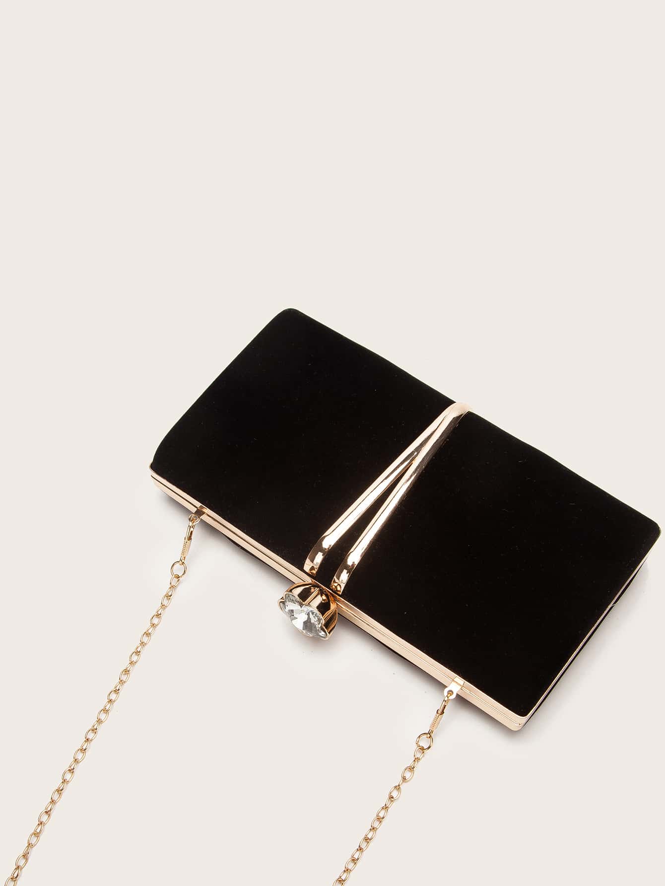 Sort Clutch Taske - Velour Hardcase med Gylden Rammelås