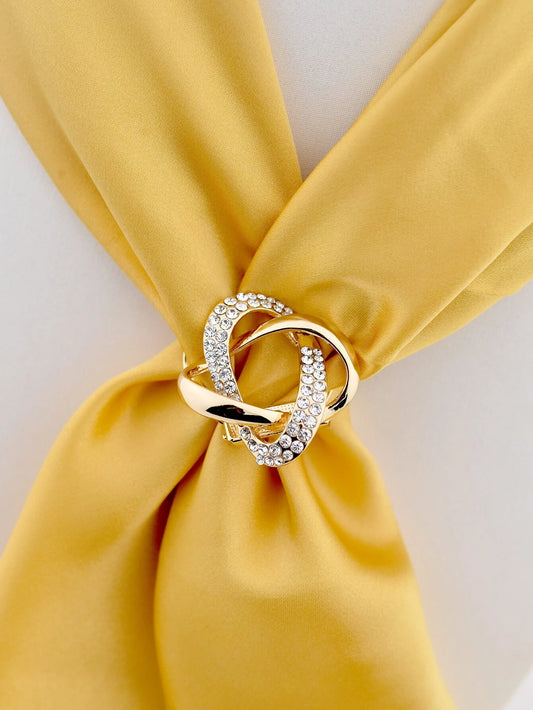 Golden Scarf Buckle / Brooch - with Crystal Beads