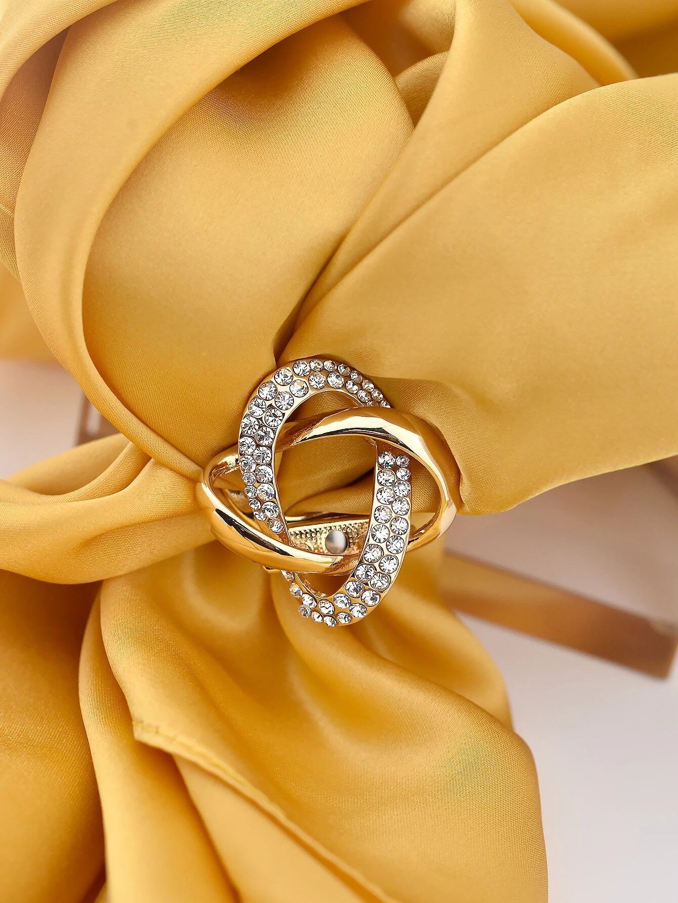 Golden Scarf Buckle / Brooch - with Crystal Beads