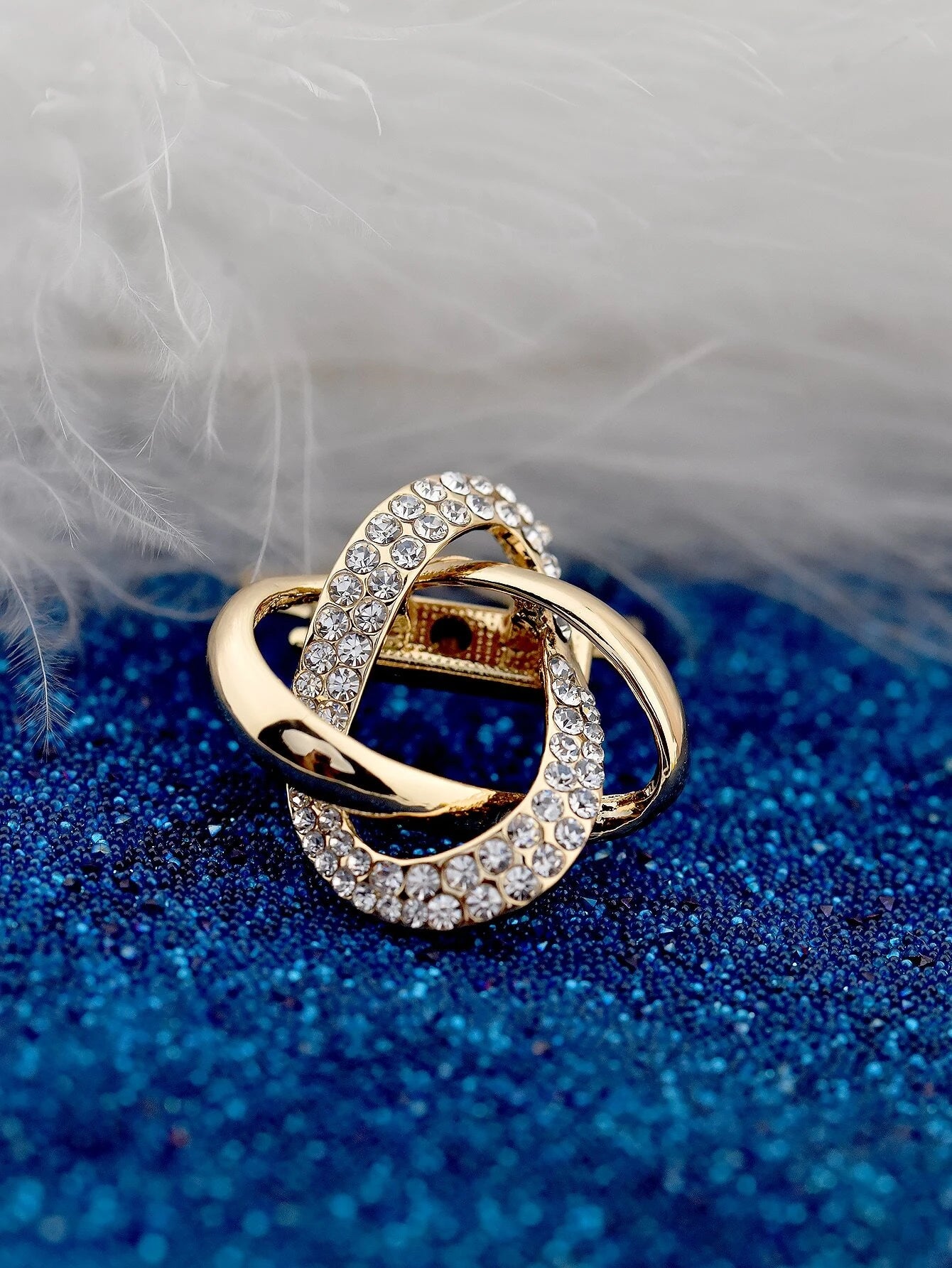 Golden Scarf Buckle / Brooch - with Crystal Beads
