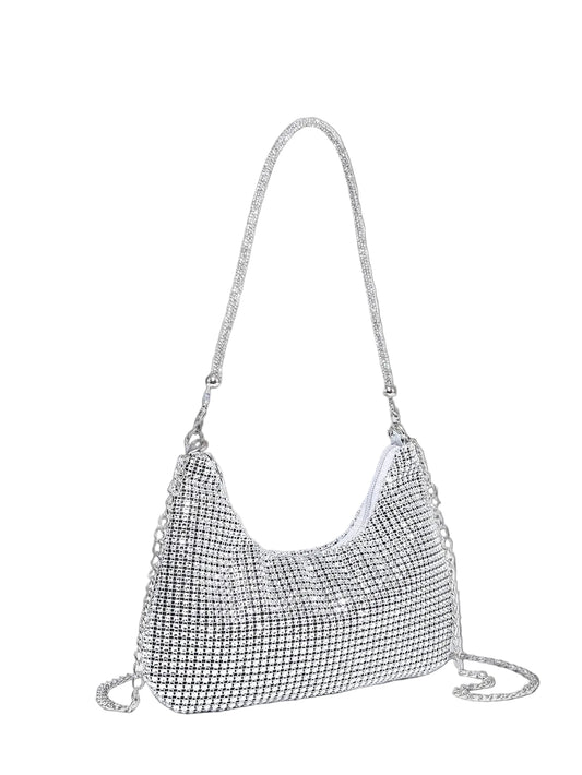 Sølv Clutch Taske med Perler & Glans