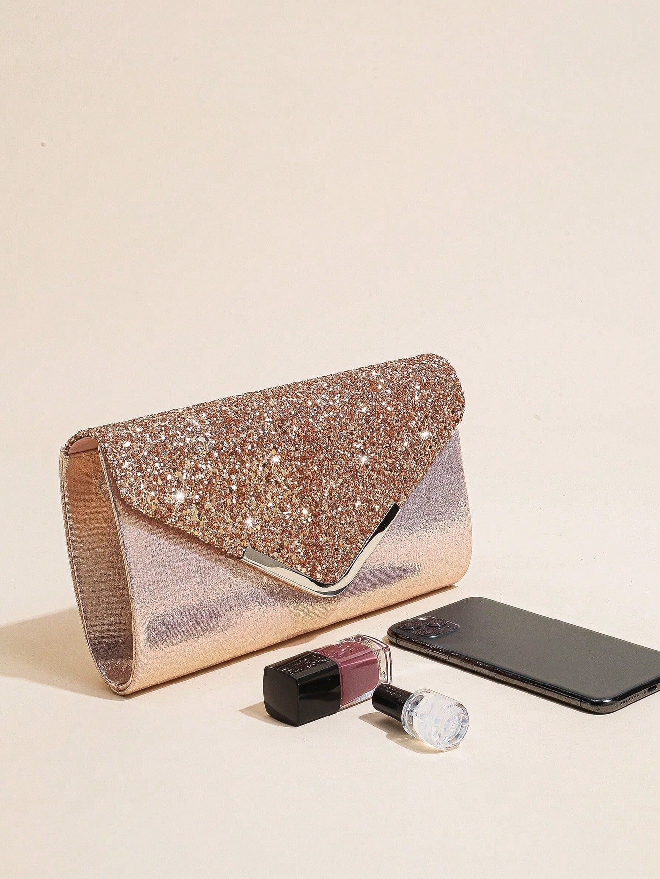 Rosaguld Clutch med Glitter