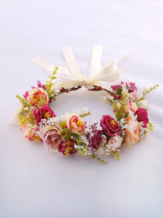 Rund Blomsterkrans i Lyserød & Lilla Farver