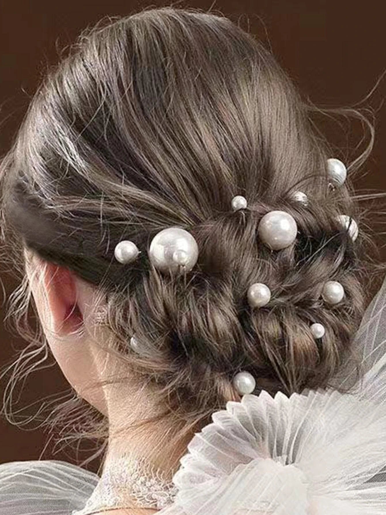 16 Pieces Silver Hairpins with Large White Pearls - in 4 Sizes