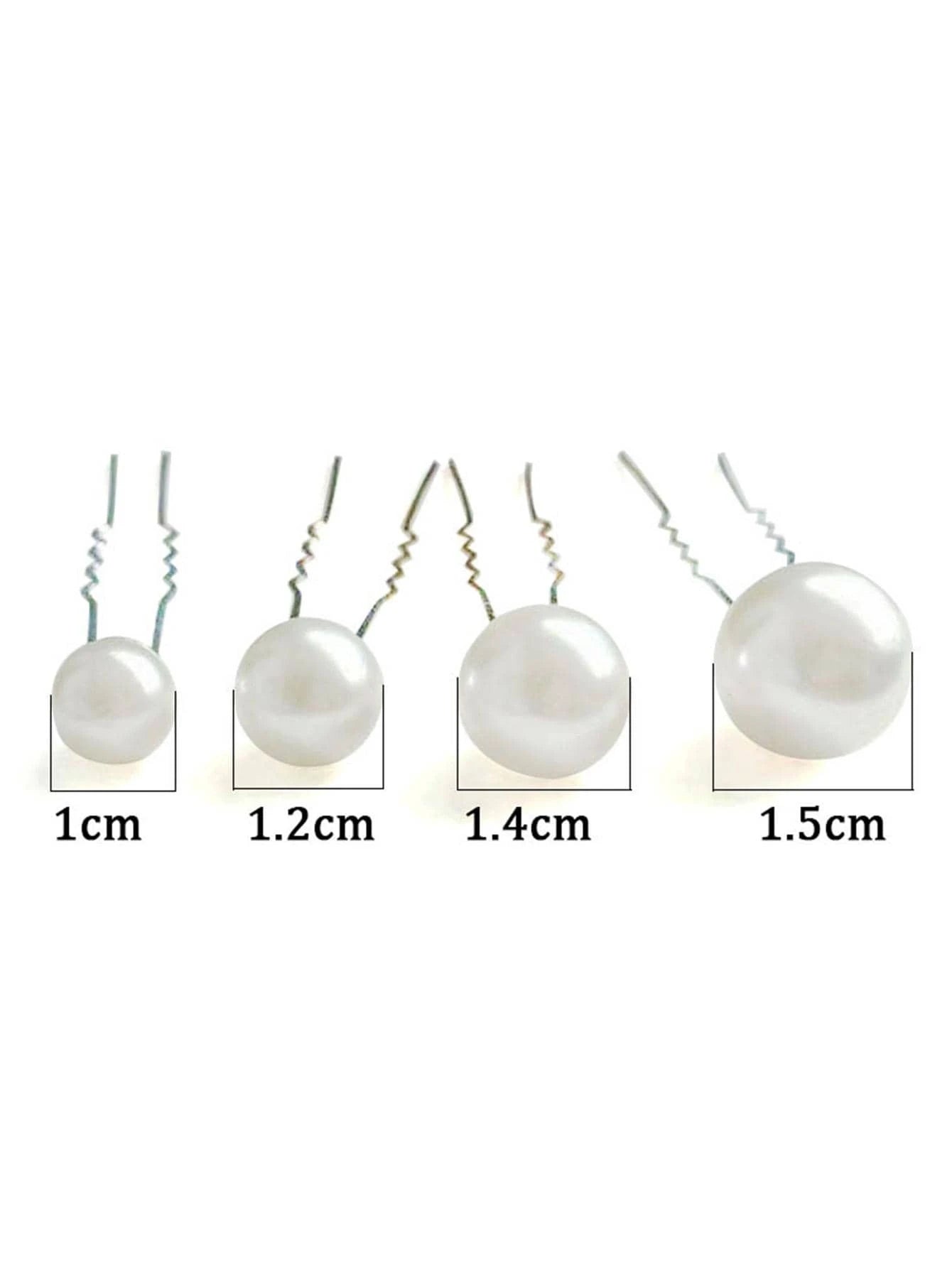 16 Pieces Silver Hairpins with Large White Pearls - in 4 Sizes