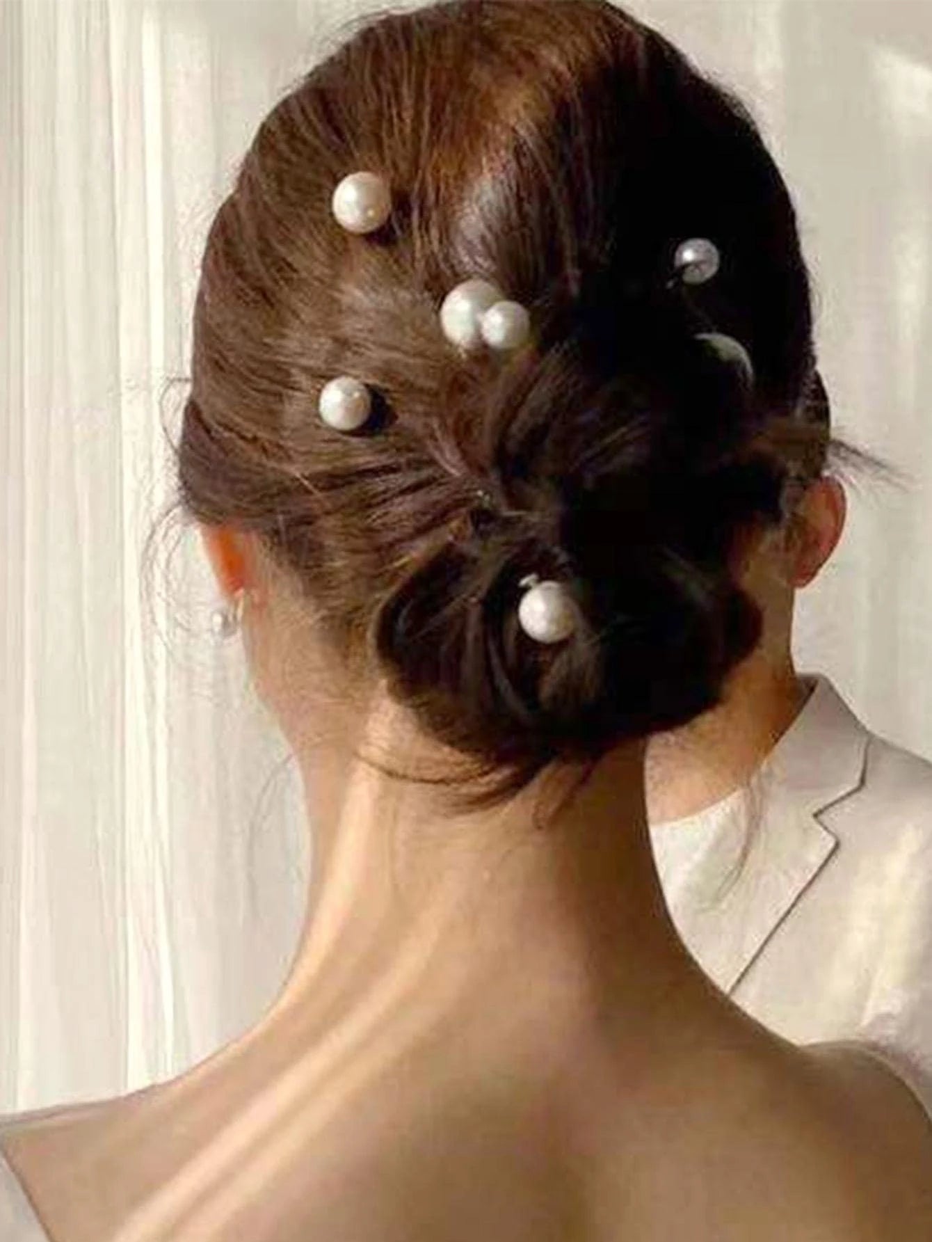 16 Pieces Silver Hairpins with Large White Pearls - in 4 Sizes