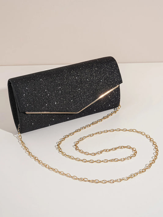 Sort Clutch Taske - med Glitter og Guldkant