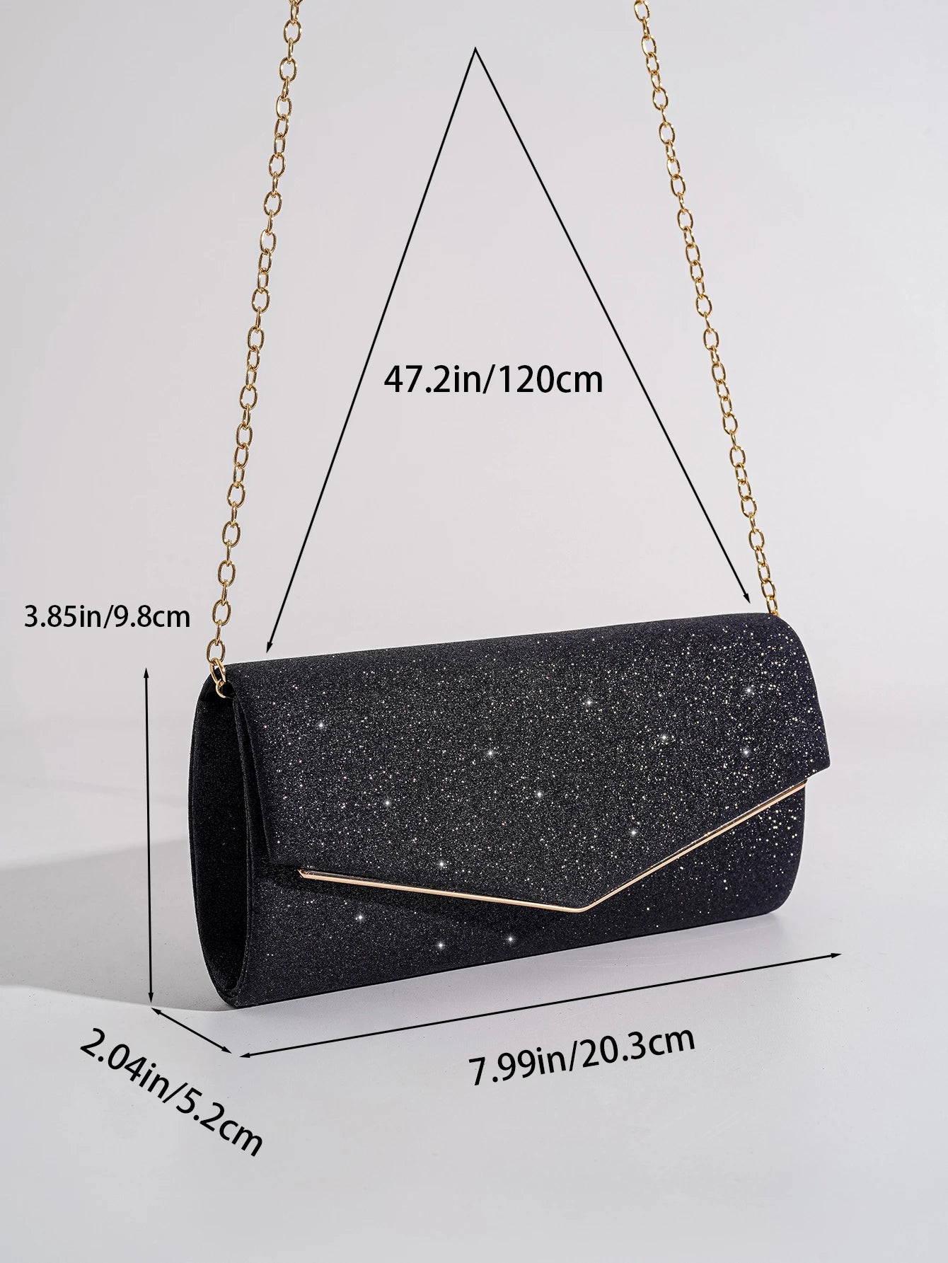 Sort Clutch Taske - med Glitter og Guldkant