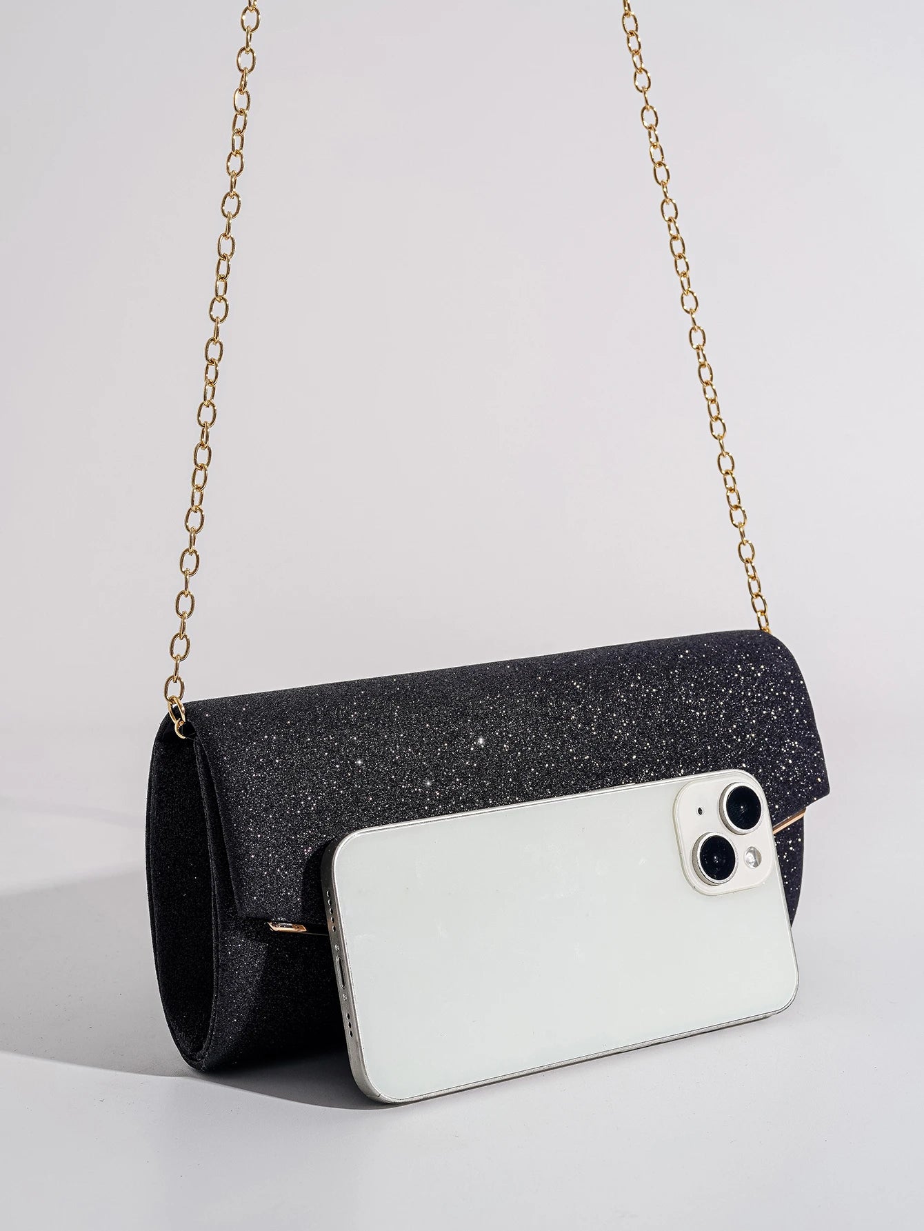 Sort Clutch Taske - med Glitter og Guldkant