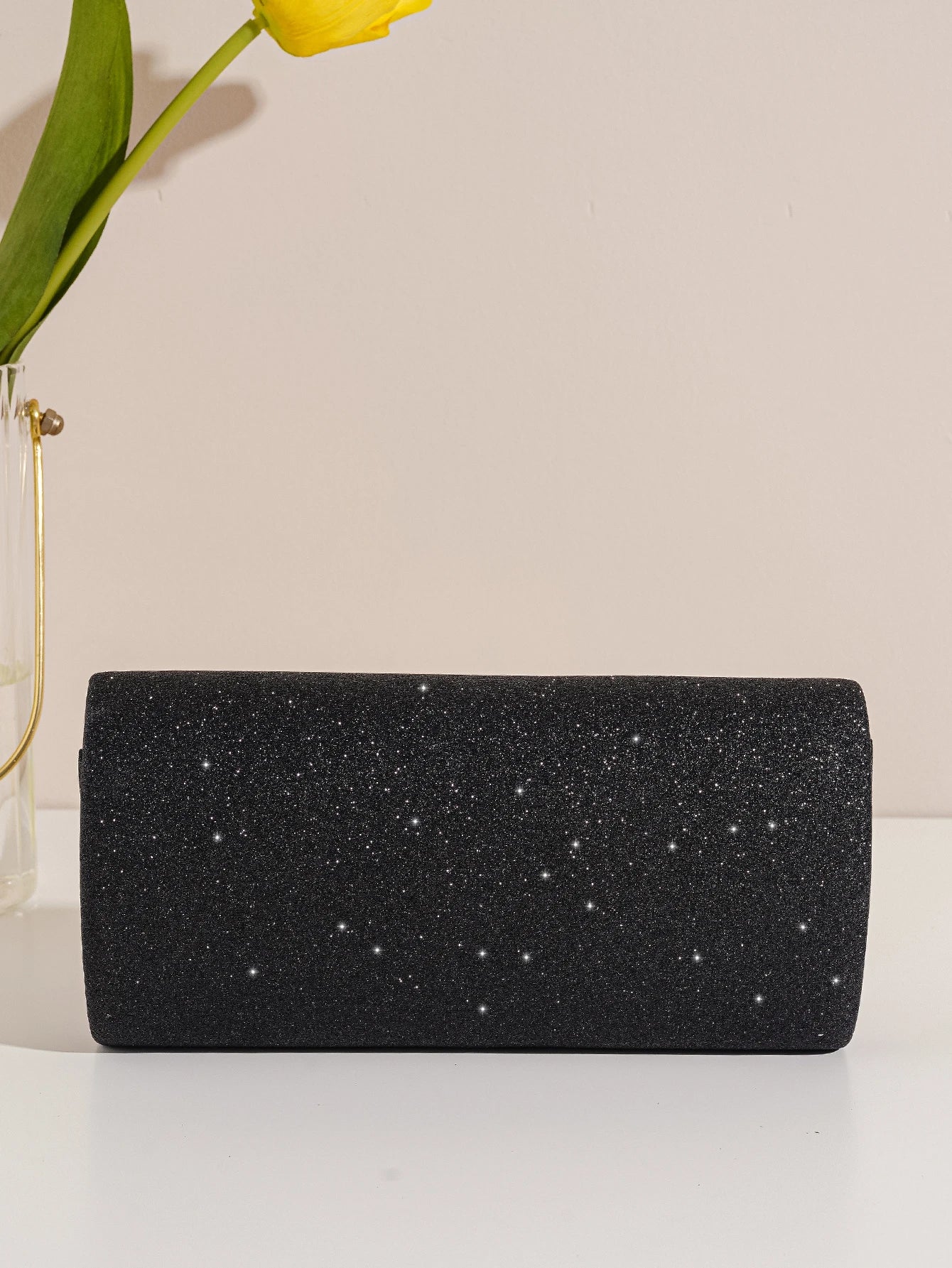 Sort Clutch Taske - med Glitter og Guldkant