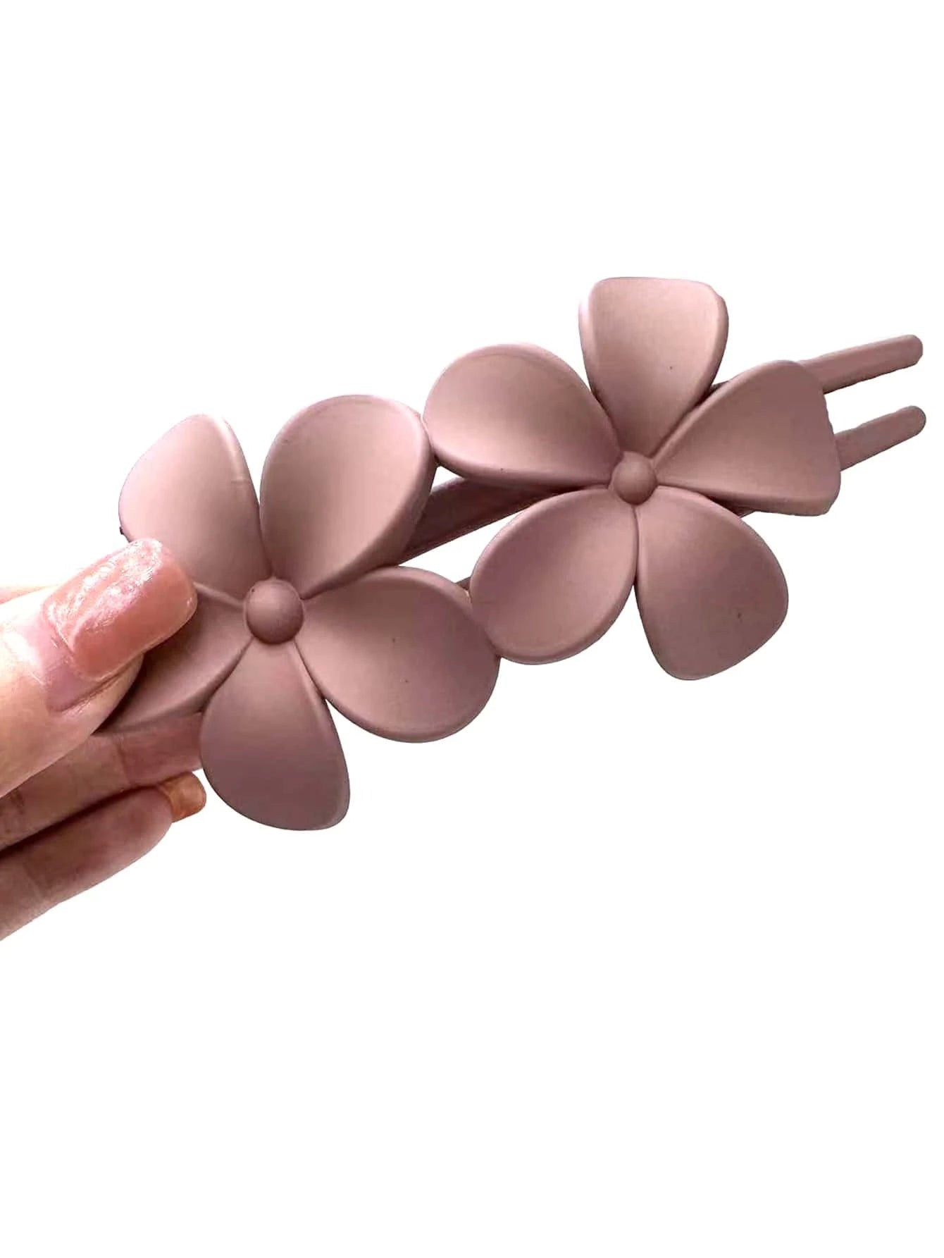 Large Hair Clip with Flowers - in Dusty Pink