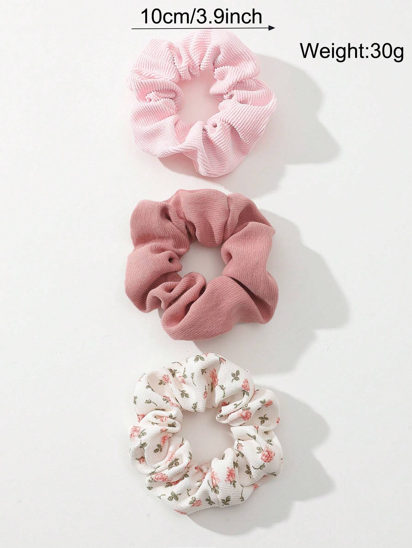 3 Stk Scrunchies - i Lyserød, Rosa & Blomsterprint