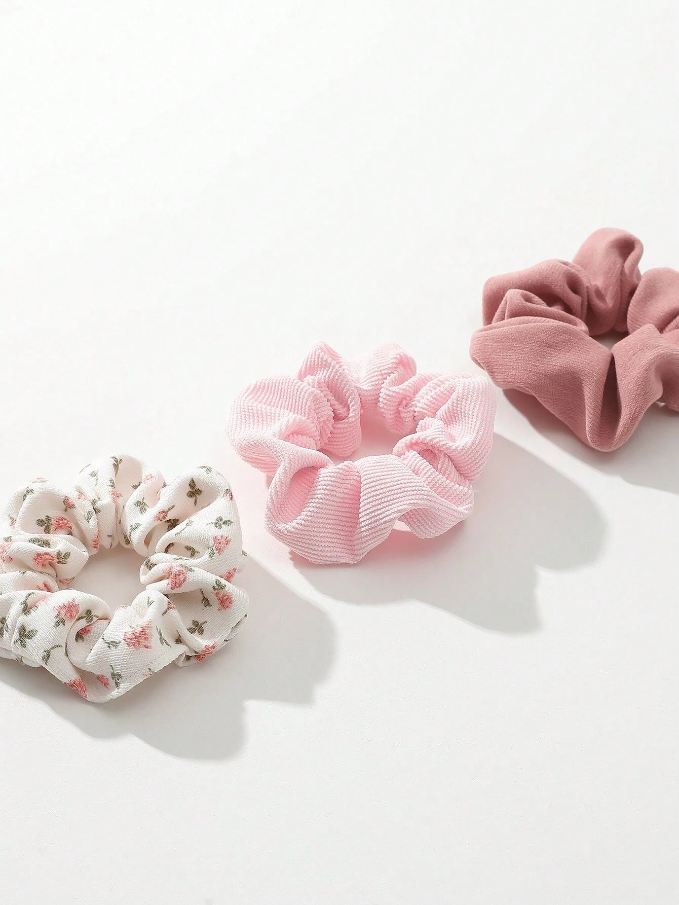 3 Stk Scrunchies - i Lyserød, Rosa & Blomsterprint