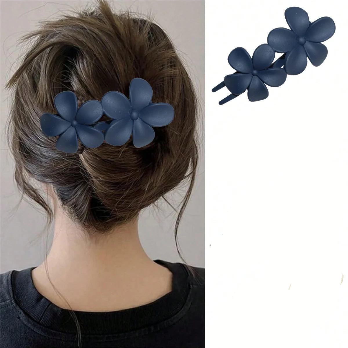 Stor Blå Hårklemme med Blomster