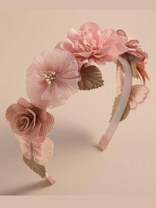 Pink Hairband with Flowers & Butterflies