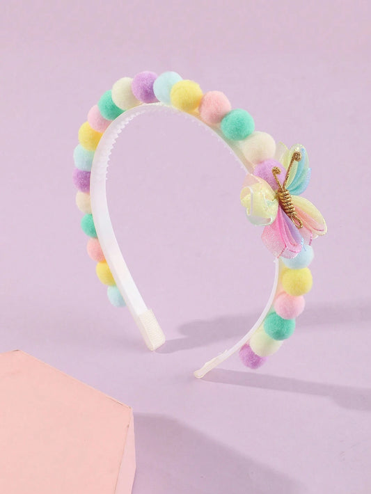 Hårbøjle med Sommerfugle & PomPom'er - i Fine Pastelfarver