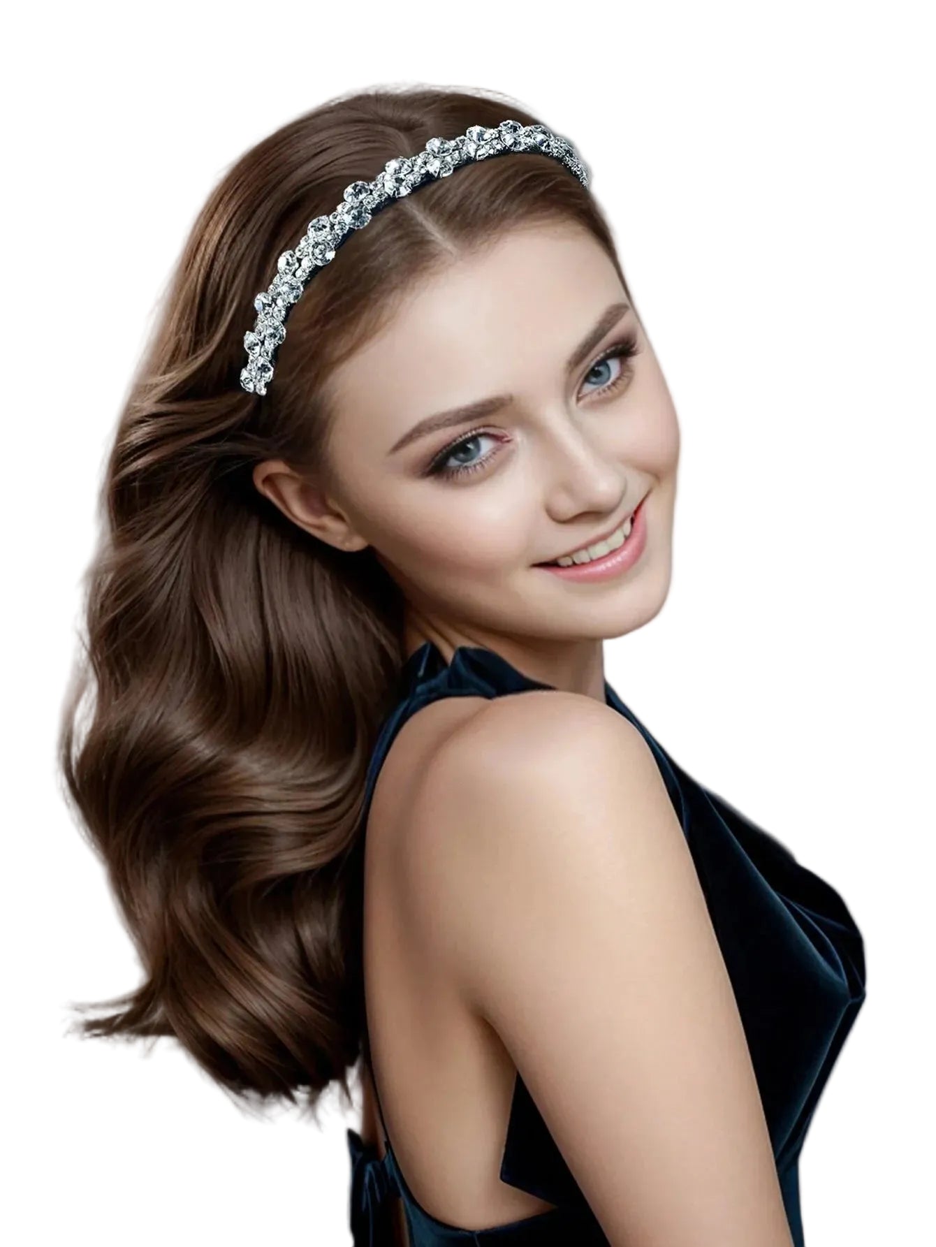 Sort Hårbøjle med Glansfulde Klare Perler