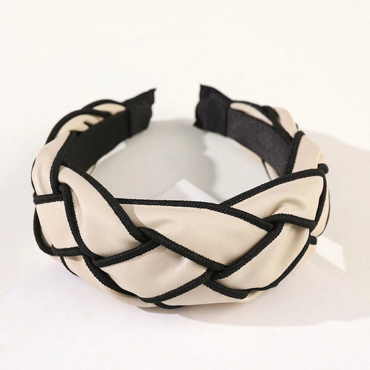 Hårbøjle i Flettet Kunstlæder - i Beige & Sort