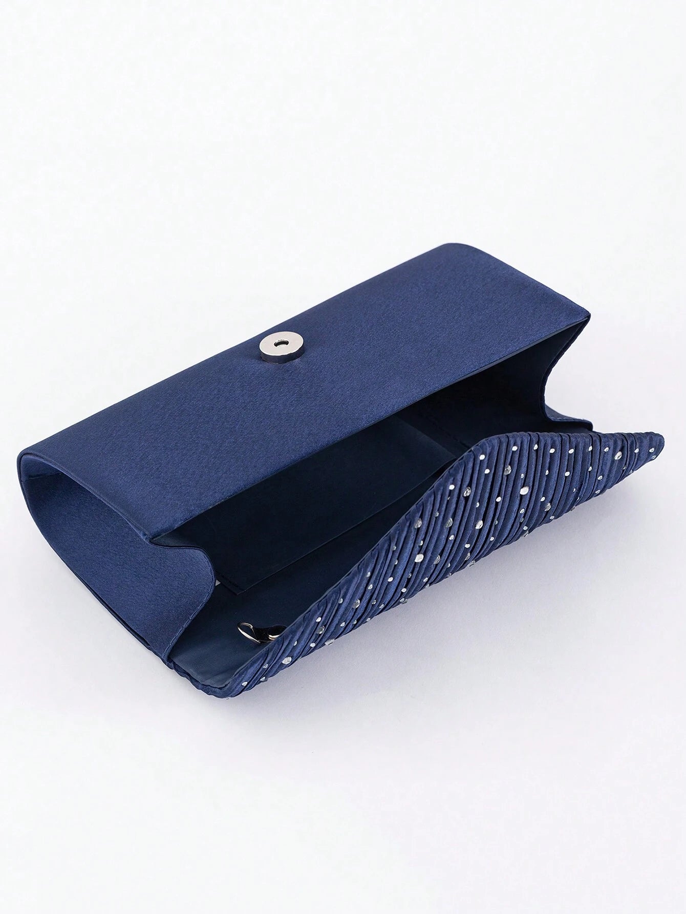 Clutch Bag - in Blue Satin with Beads &amp; Pleated Design