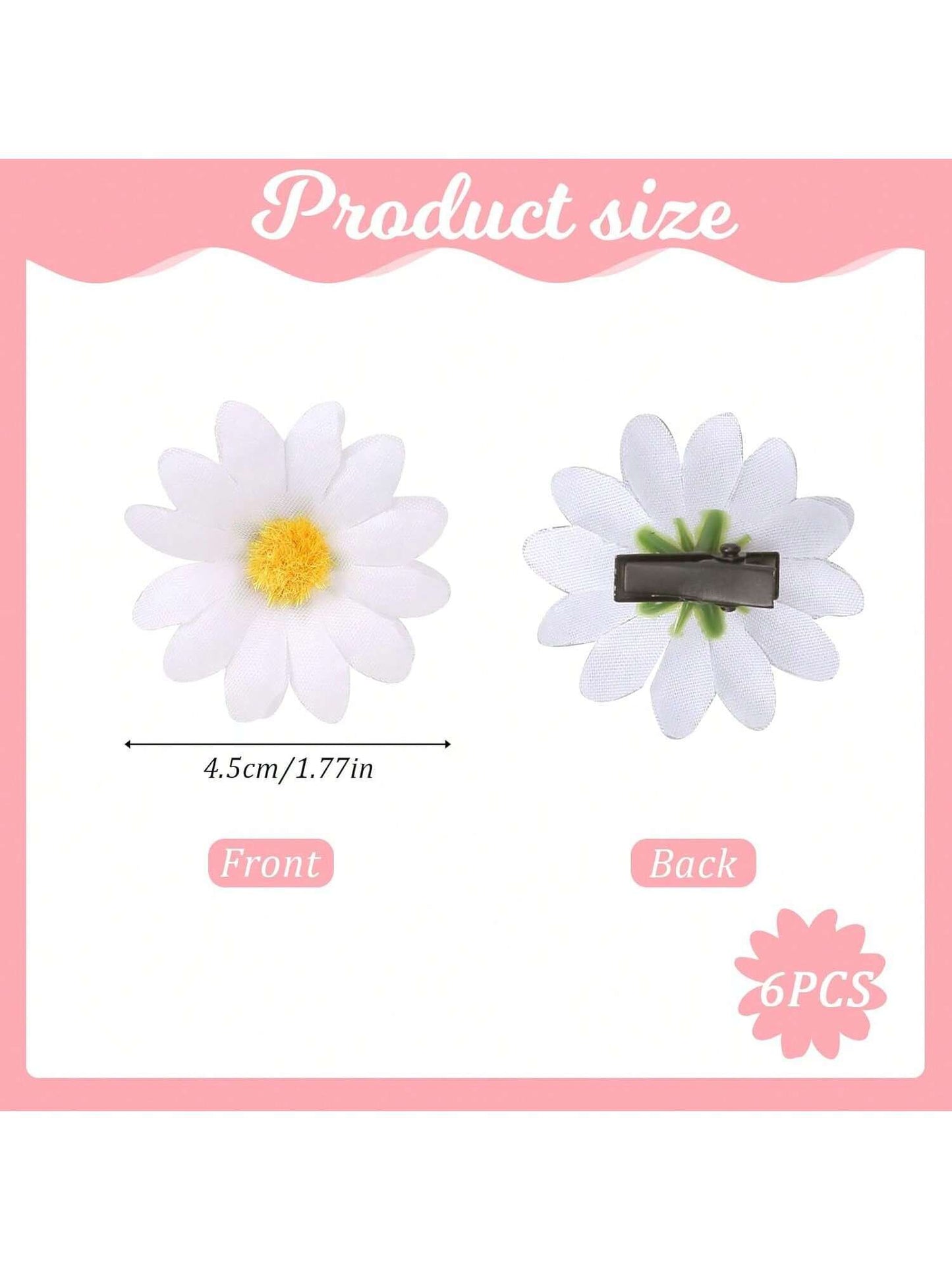 6 pcs Hair Clips with White Daisies