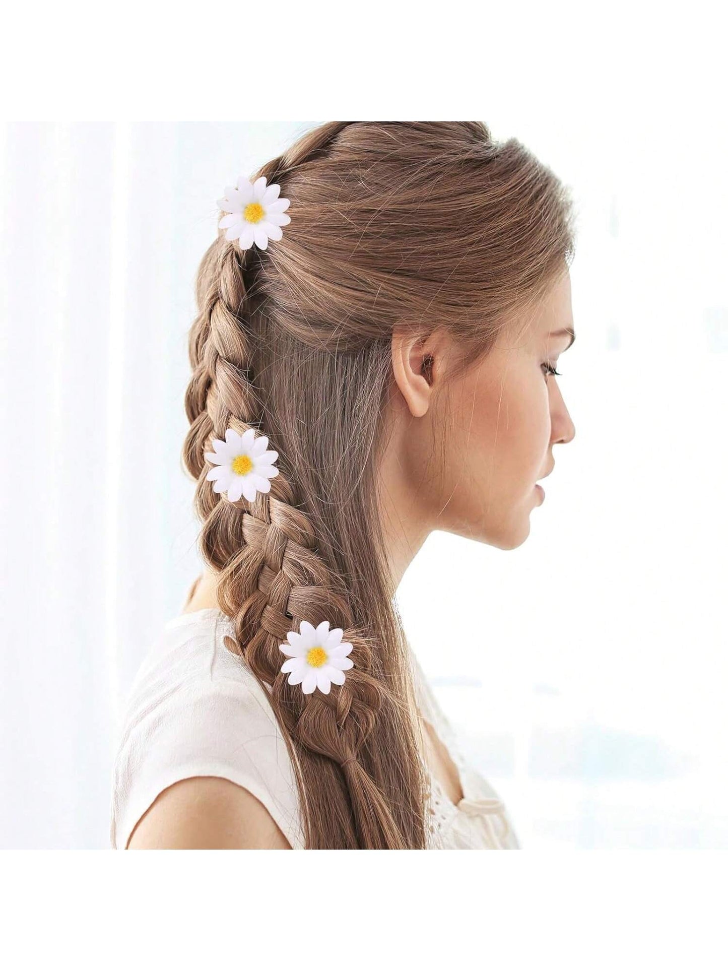 6 pcs Hair Clips with White Daisies