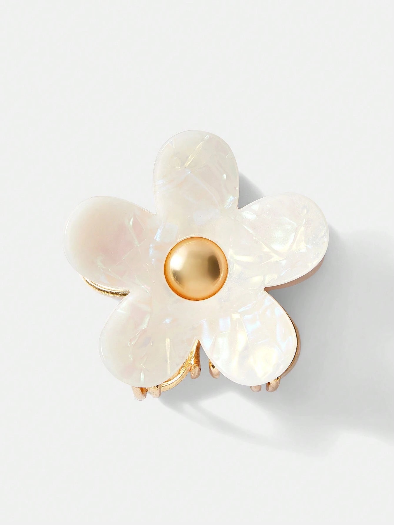 Golden Metal Hair Clip with White Mother of Pearl Flower
