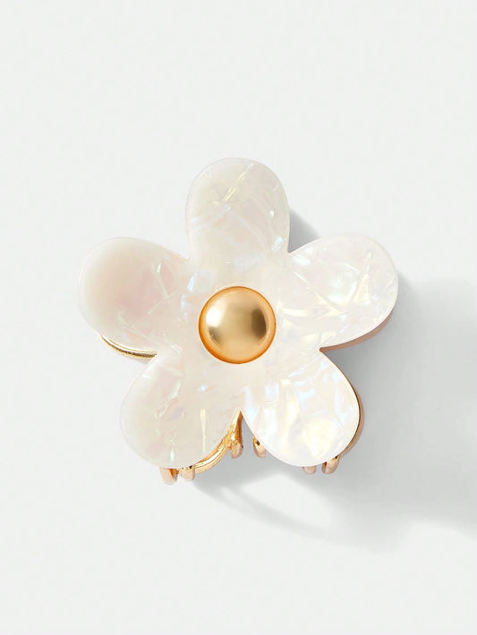 Golden Metal Hair Clip with White Mother of Pearl Flower