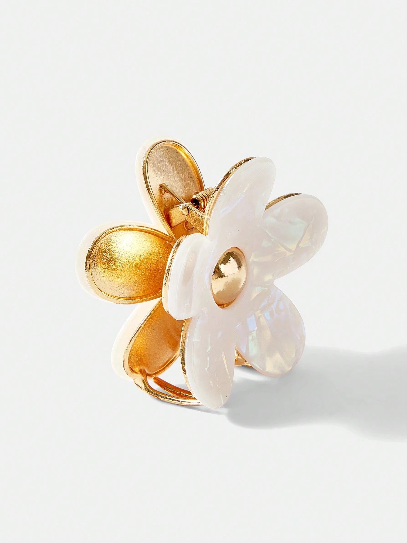 Golden Metal Hair Clip with White Mother of Pearl Flower