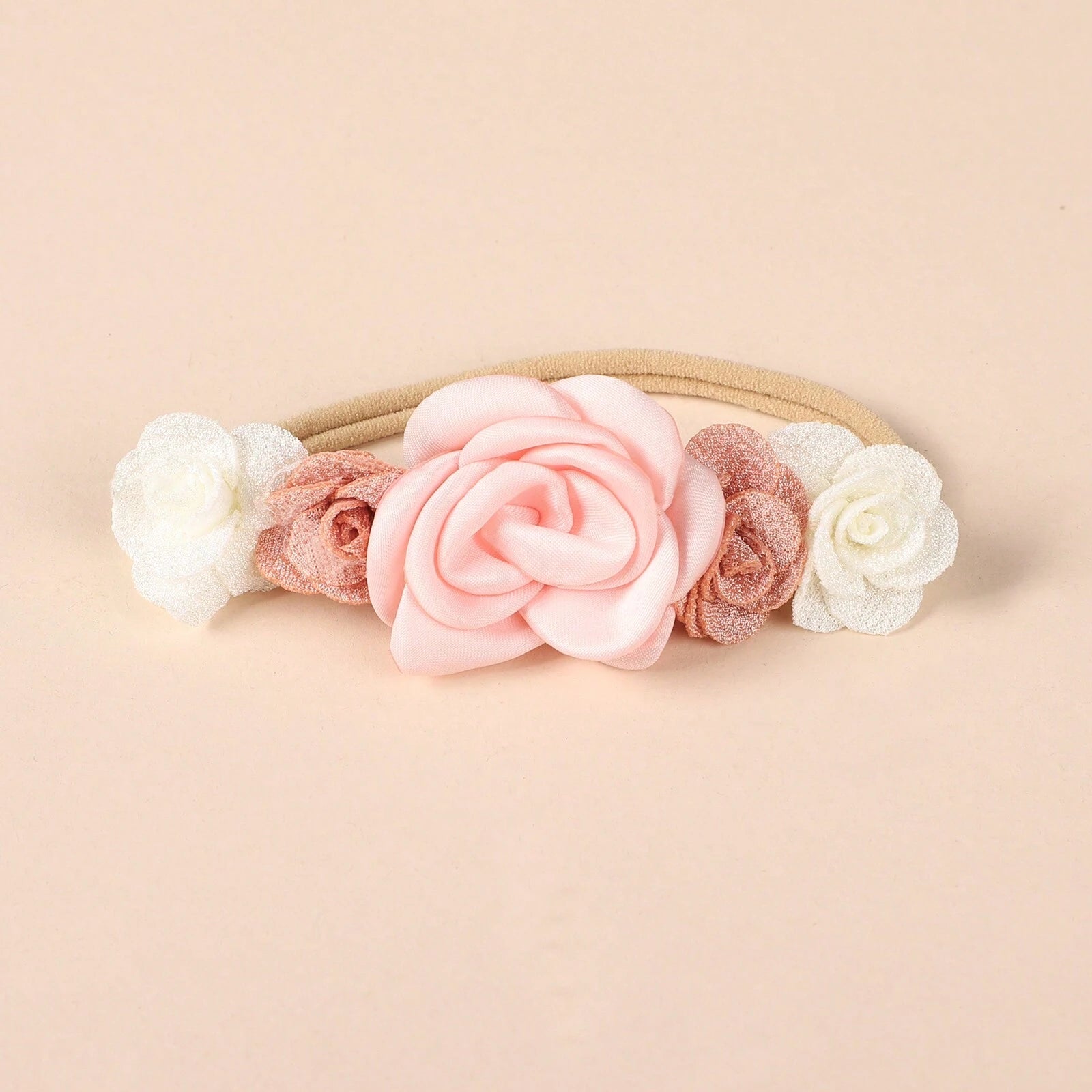 3 Baby Hårbånd med Blomster - i Hvid & Lyserød