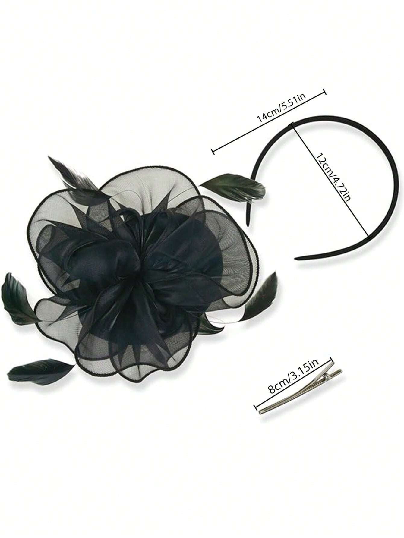 Sort Fascinator Hårpynt (Hat) med Satin-Blomst & Fjer