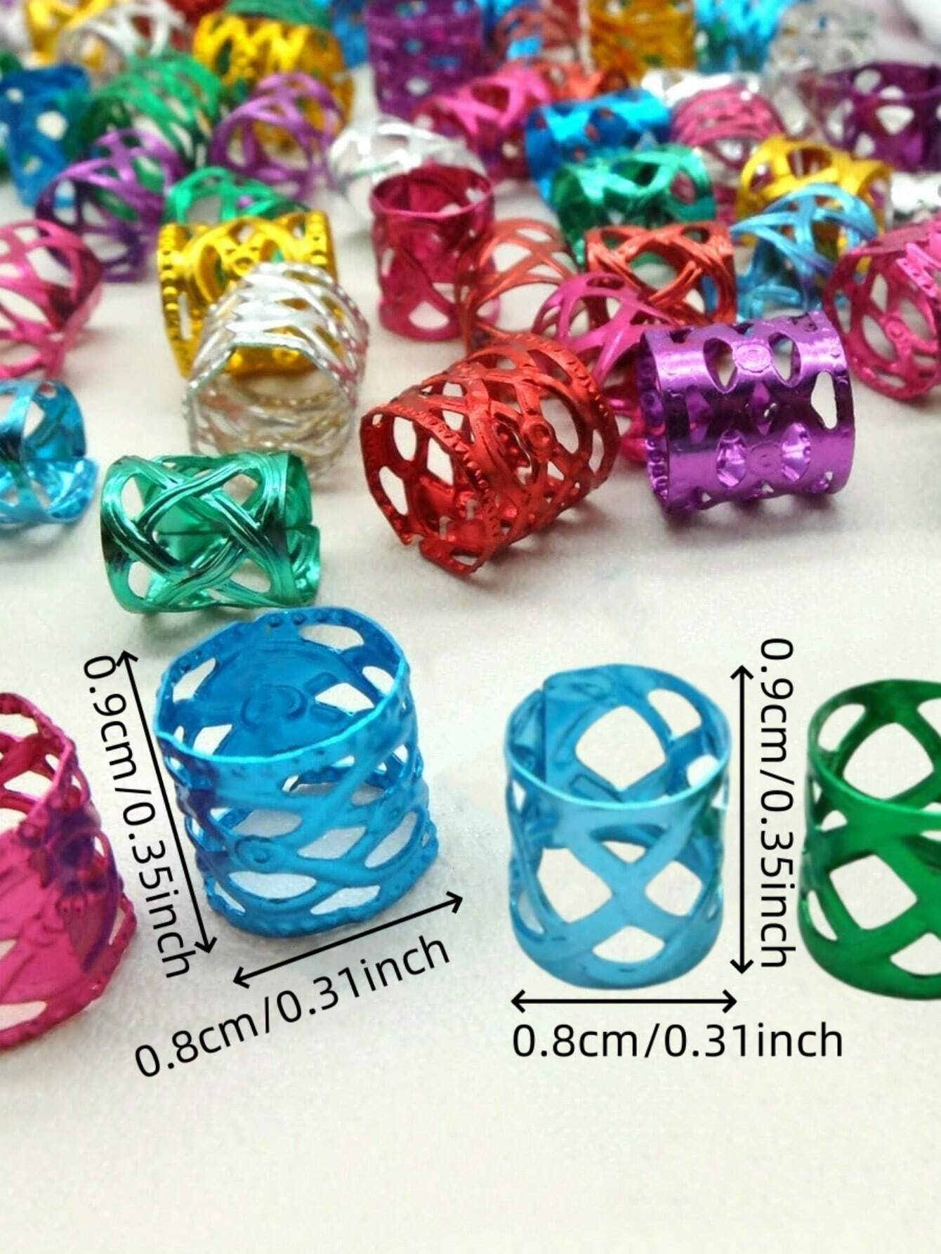 100 Metal Hårringe - Hårperler i Flotte Farver