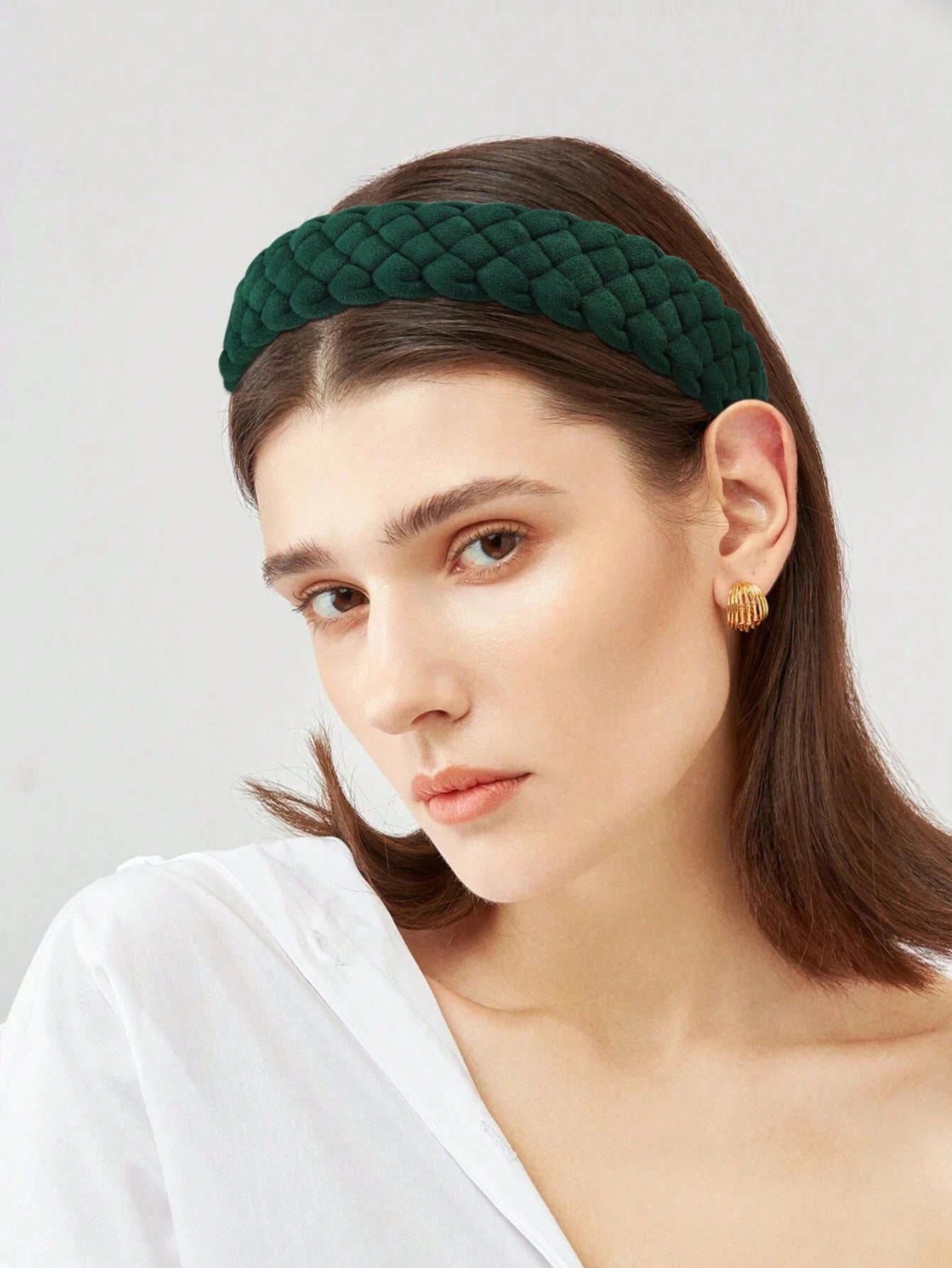 Padded Braided Velour Headband - in Green