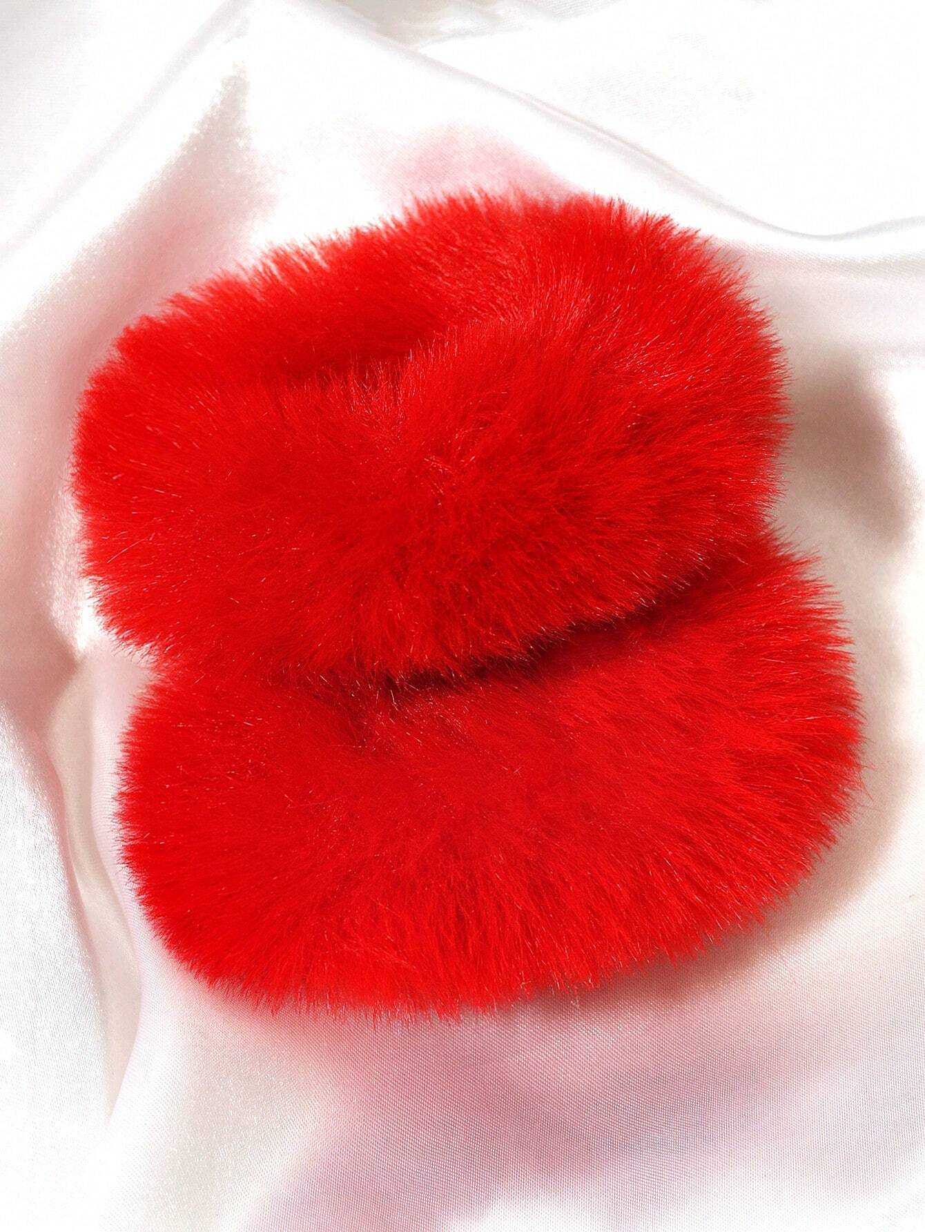 Sæt - 2 stk Scrunchies i Blødt Plys - i Rød