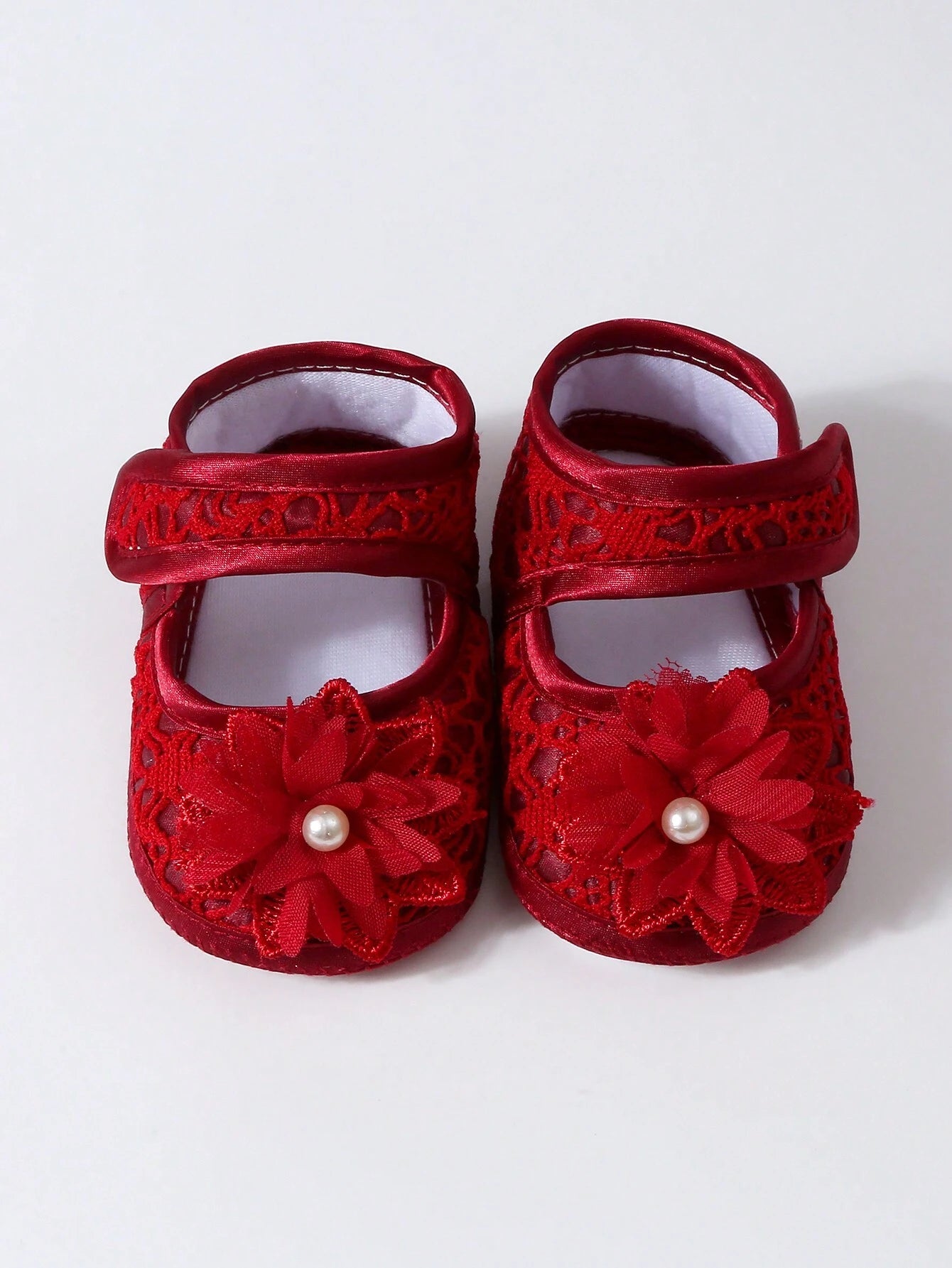  Baby Hårbånd & Sko med Blomster - i Mørk Rød 