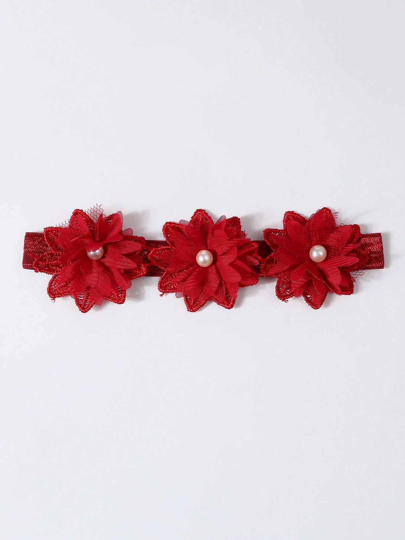  Baby Hårbånd & Sko med Blomster - i Mørk Rød 