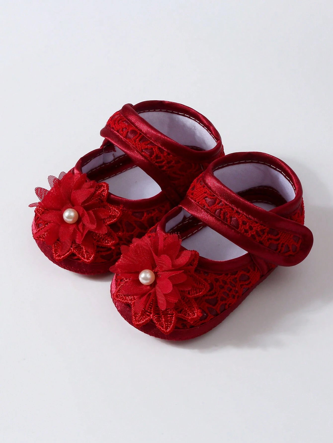  Baby Hårbånd & Sko med Blomster - i Mørk Rød 
