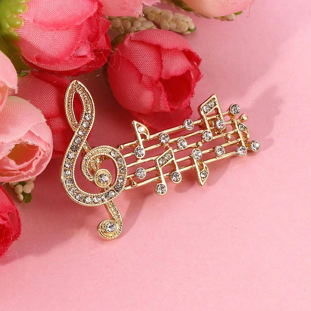 Gylden Broche med Musik Noder & Perler