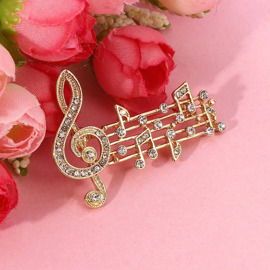 Gylden Broche med Musik Noder & Perler