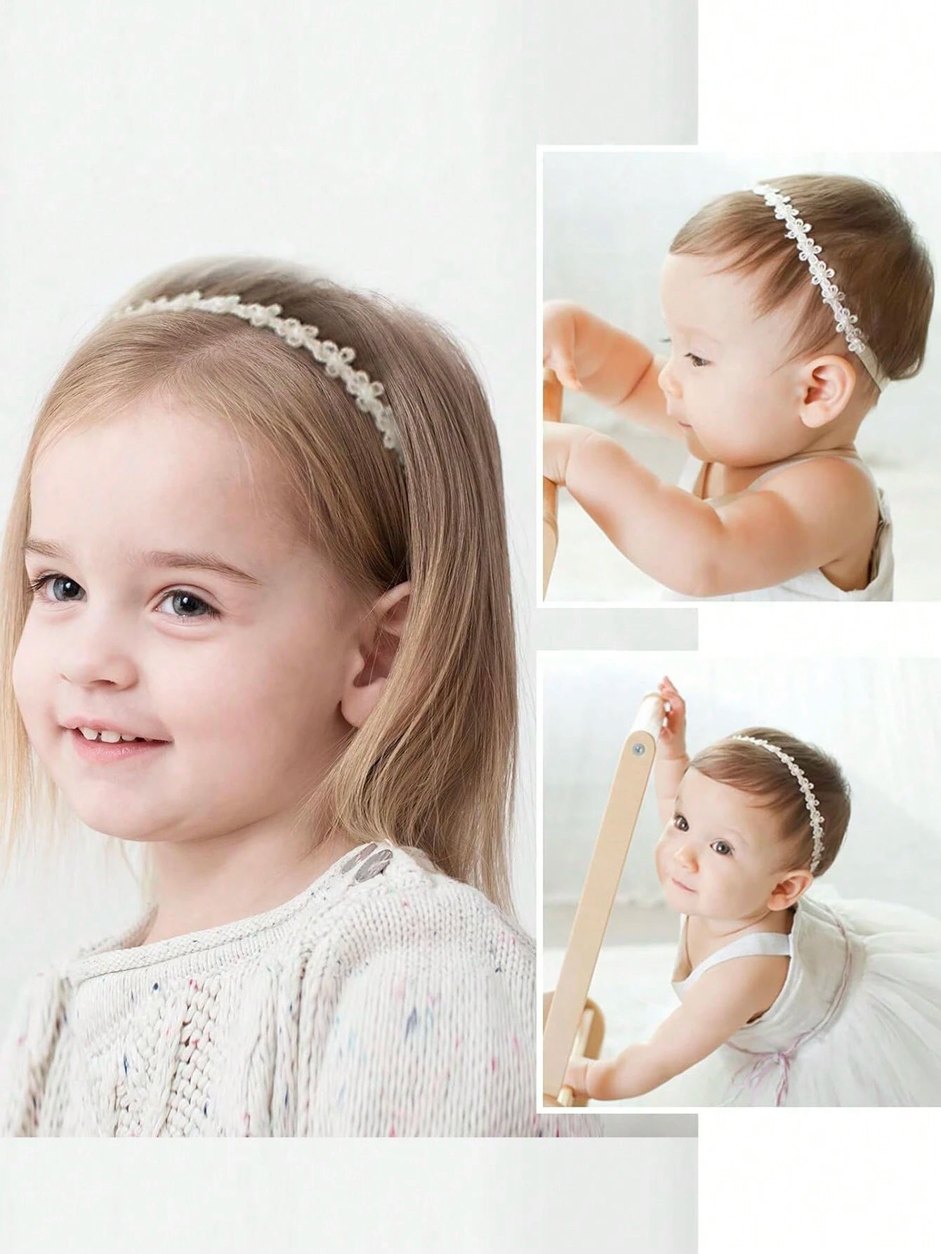 2 Baby Hårbånd med Hvide Blonder