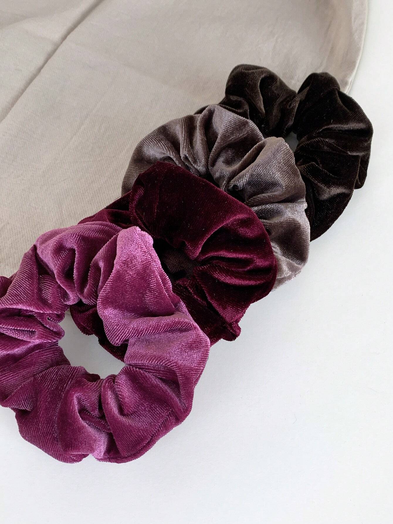 4 Stk Store Velour Hårelastikker - i Brun & Rosa Farver