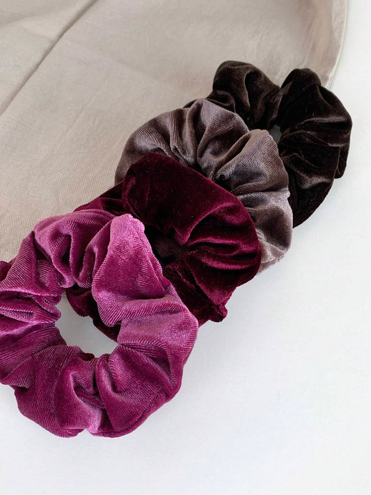 4 Stk Store Velour Hårelastikker - i Brun & Rosa Farver